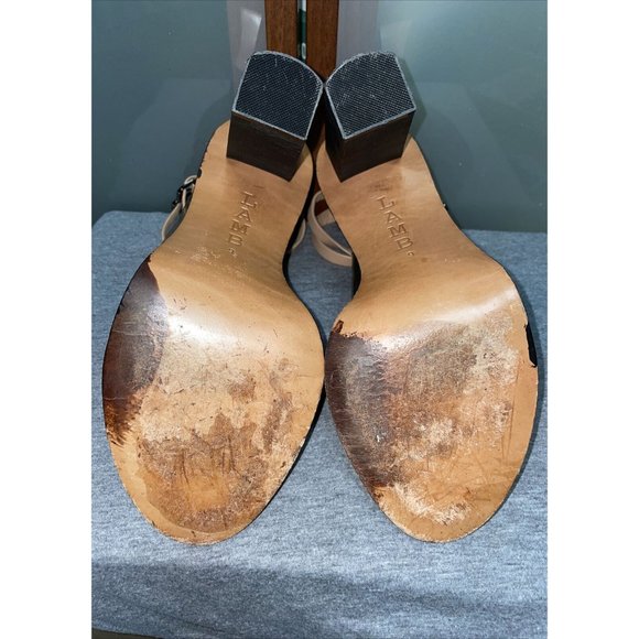 L.A.M.B Gwen Stefani Oracle T-Strap Strappy Leather Stacked Sandal Heels Size 9 - Picture 12 of 12